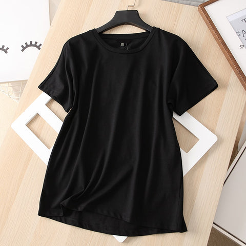Sonicelife New Summer Women White Black Tshirt Fashion Harajuku O-Neck Cotton Tee Female Casual Korean Solid Tops Camisetas De Mujer