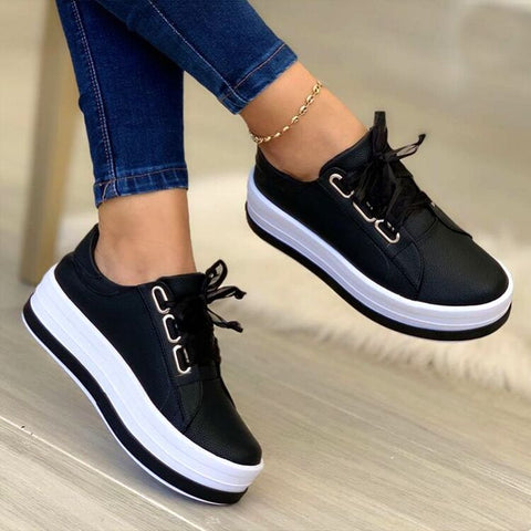Sonicelife  New Women Platform Sneakers Autumn Breathable Casual Shoes Solid Fashion Lace Up Sports Female Footwear 2023 Zapatillas Mujer