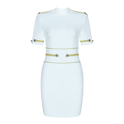 Sonicelife 2023 Summer New Bandage Dress Women's White Black Fashion Party Dress  Short Sleeve Turtleneck Mini Dress