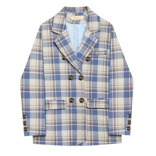 Sonicelife Jackets for Women 2024 Green Plaid Double Breasted Blazer Suit Office Ladies Pockets Female Suits Coat Spring Women's Blazers