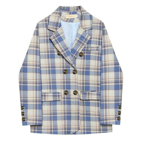 Sonicelife Jackets for Women 2024 Green Plaid Double Breasted Blazer Suit Office Ladies Pockets Female Suits Coat Spring Women's Blazers