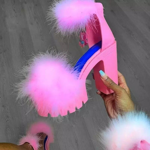 Back to school outfit Sonicelife  Woman Furry Sandals High Heels With Fur Female Platform Pumps Women Ankle Strap Women's Wedge Shoes 2023 Summer