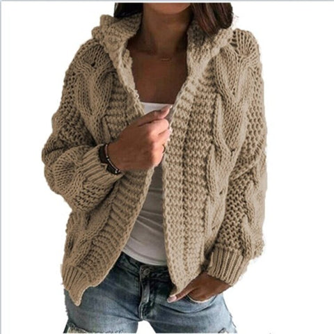 Sonicelife Elegant Cardigans Sweater for Women Hoodies Knitted Twist Loose Coat Autumn Fashion Warm Long Sleeve Causal Solid Ladies Tops