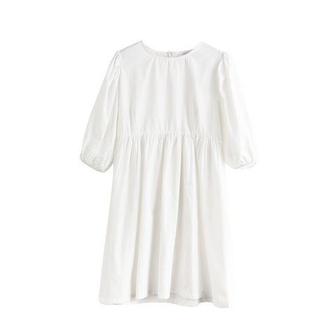 Sonicelife Dress 100% Cotton Woman O-neck Short Mini Dress Lantern Sleeve Blouses Female A-line Ladies Dresses Summer 2023