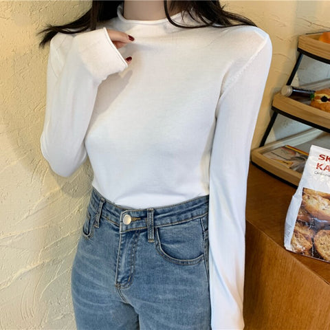 Sonicelife Christmas Gift Turtleneck Cimping Women Sweater High Elastic Solid 2024 Fall Winter Fashion Sweater Women Korean Slim  Knitted Pullovers
