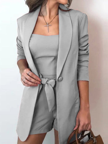 Sonicelife Work Short Suits OL 3 Piece Set For Women Business Interview Blazer Uniform Slim Camisole Blazer Sashes Shorts Office Lady Suit