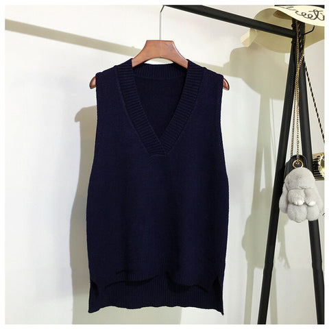 Sonicelife Christmas Gift AOSSVIAO V-neck knitted vest women's sweater autumn and winter new Korean loose wild sweater vest sleeveless sweater 2024