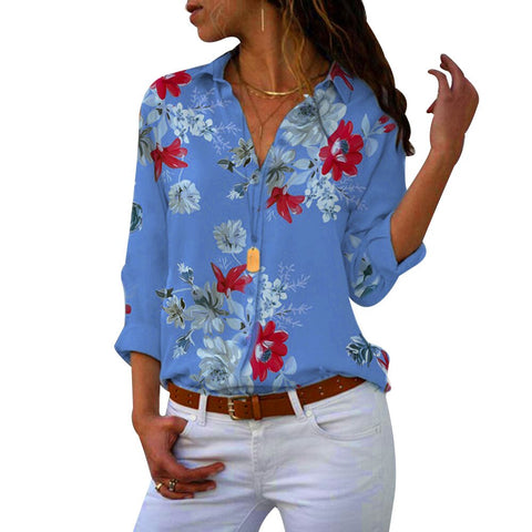 Sonicelife Floral Print V-Neck Blouse Women Tops Blouses 2024 Summer Elegant Long Sleeve Female Office Lady Work Shirts Lapel Blusas D30