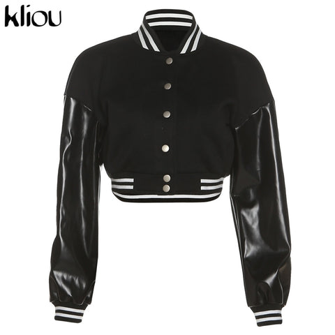 Sonicelife Kliou High Street Women Coat Simple Casual Single Breasted Go Out Wear Baseball Uniform Long Sleeve Turtleneck Hot Streetwear