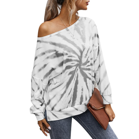 Sonicelife Sale Women's Tie Dye Print Long Sleeve Pullover Summer Casual Loose-shouldered Femme T-shirt Loose Tunic Tops Camisas Mujer D30