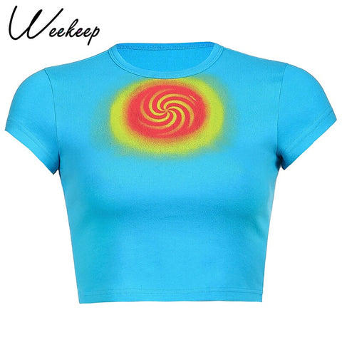 Sonicelife Weekeep Women White Short Sleeve t shirt Cropped Embroidery O-neck Knitted t-shirt 2024 Summer  Bodycon Crop Top