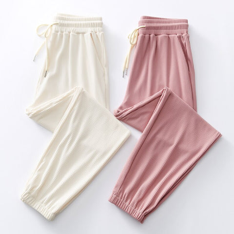 Korean Fashion Sweatpants Women Summer Casual Loose Drawstring Waist Ice Silk Harem Pants Women's Wide Trousers Full Length