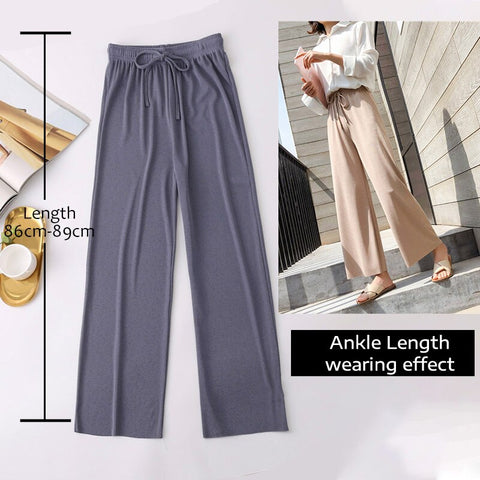 2023 High Waist Soft Comfort Women's Pants Casual Spring Summer Woman Pants Ice Silk Ankle-Length Trousers Female Slacks