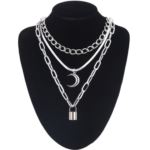 Layered Chain Necklace Neck Chains Lock Pendant  Jewelry For Women Punk Choker Padlock Goth Jewelry Grunge Aesthetic Accessories