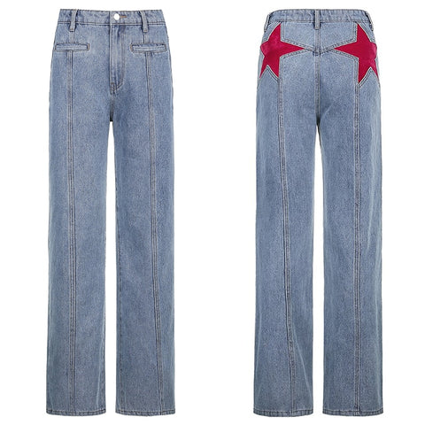 Sonicelife Weekeep Pockets Patchwork Baggy Jeans Fashion Streetwear 100% Cotton Women Denim Trouser Loose Cargo Pants Korean Jeans Harajuku