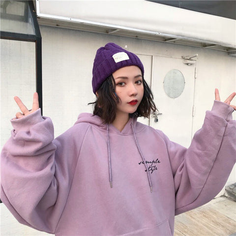 Sonicelife New Cute Pullover Hoodie Sweatshirt Oversize Female Clothes Korean Letter Printing Kpop Women Sweetshirts Loose Fit Full Sleeves