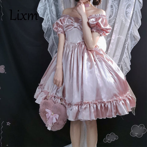 Sonicelife Sweet Vintage Palace Lolita Dress Princess Girl French Elegant Princess Bowknot Dress Victorian Gothic Dress Girl
