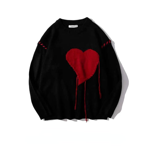 Sonicelife  Korean Style Heart Print Knitted Sweater Women Harajuku Oversize Crewneck Long Sleeve Jumper Casual Pullover Winter Top