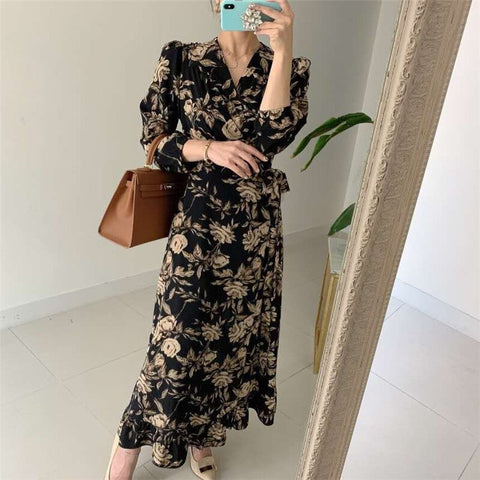 retro chic floral print elegant long dress outgoing spring women's dress all-match sweet embroidery mermaid 2021 new arrivals