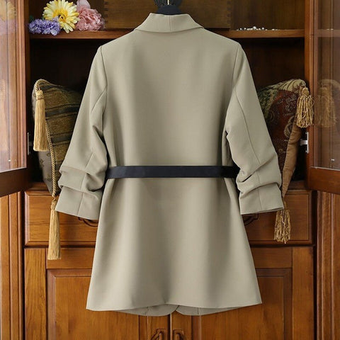 Sonicelife Blazers for Women Elegant Solid Khaki Black Jacket Blazer with Belt Office Lady Dress and Blazer Mujer Spring Autumn Coats