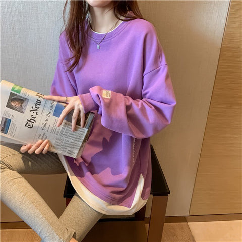 Sonicelife Korean Style O Neck Long Sleeve Women Sweatshirts Casual Solid Color Oversized Hoodies Female Clothing Letter Harajuku Pullover