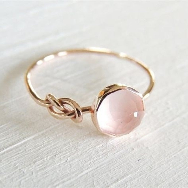 Romantic Rose Gold Color Ring Women Solitaire Pink Stone Princess Party Finger Accessories Fashion Jewelry Ring Cute Gift