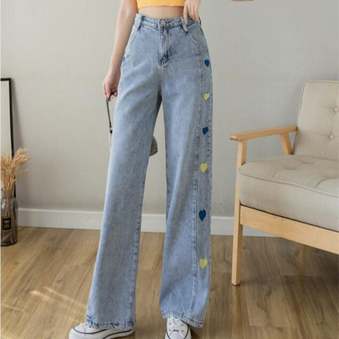 Sonicelife Woman Jeans High Waist Clothes Wide Leg Denim Clothing Blue Streetwear Vintage Quality 2024 Fashion Harajuku Straight Pants