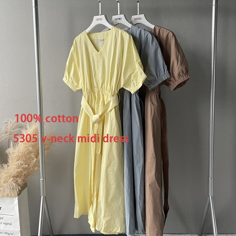 Sonicelife Toppies White Cotton Puff Sleeve Dress Woman Summer Midi Dress Short Sleeve Cascading Ruffles Blouses Dress