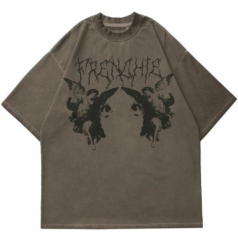 Sonicelife Hip Hop Streetwear Oversize T-Shirt 2023 Women Angel Dark Print Tshirt Harajuku Loose T Shirt Summer Short Sleeve Tops Tees