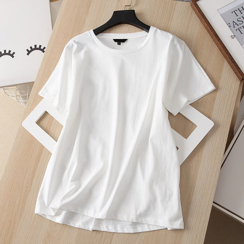 Sonicelife New Summer Women White Black Tshirt Fashion Harajuku O-Neck Cotton Tee Female Casual Korean Solid Tops Camisetas De Mujer