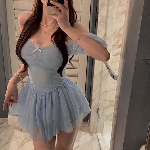 Sonicelife hoco dresses  Fairy Dress Korean Party Mini Sexy Dress Female Summer High Waist Elegant Kawaii Dress Female Short Sleeve Design Sweet Casual Dress