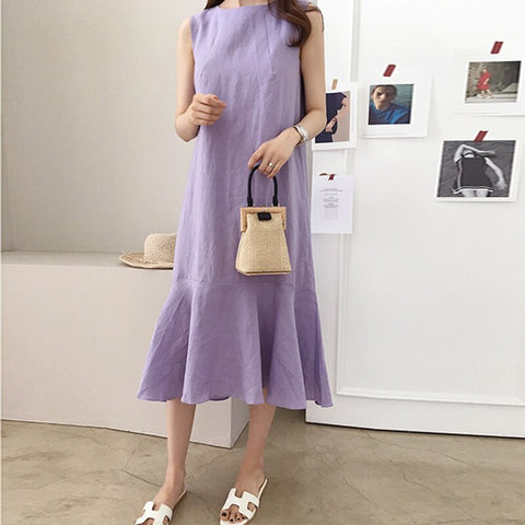 Sonicelife Summer new loose leisure Dress Round neck Korean commuter dresses for women  2024