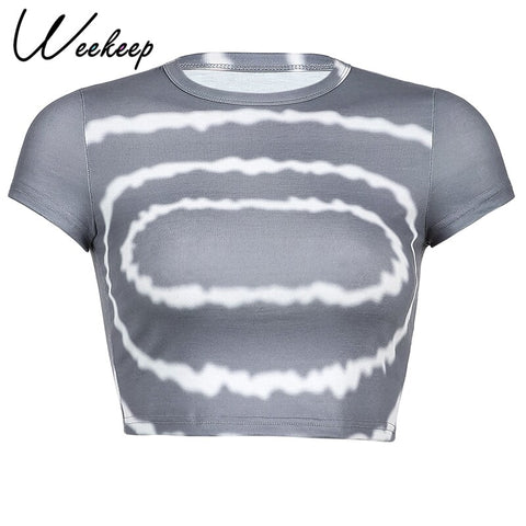 Sonicelife Weekeep Women White Short Sleeve t shirt Cropped Embroidery O-neck Knitted t-shirt 2024 Summer  Bodycon Crop Top