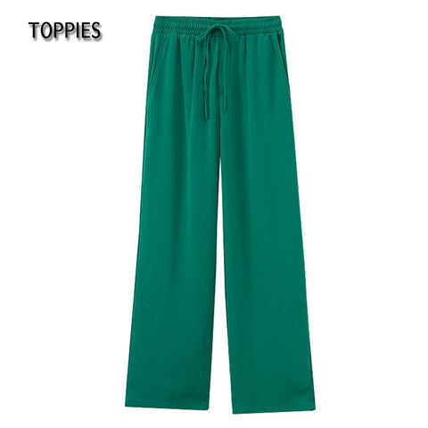 Sonicelife Toppies 2023 Green Pants Floor Length Trousers Elastic High Waist Straight Pants Fashion Streetwear