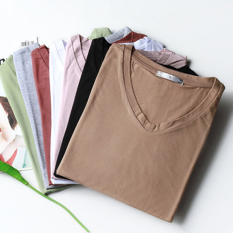High Quality Plain T Shirt Women Cotton Elastic Basic T-shirts 2023 Summer Tops Short Sleeve T-shirt Women Tees Plus Size S-5XL