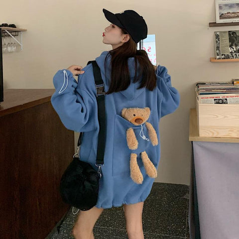 Oversized Hoodie Couple Outfits Sweatshirt Kpop Loose Womens Clothing Cute Bear Fashion Hoodies Warm Female Jackets Sweat Femme
