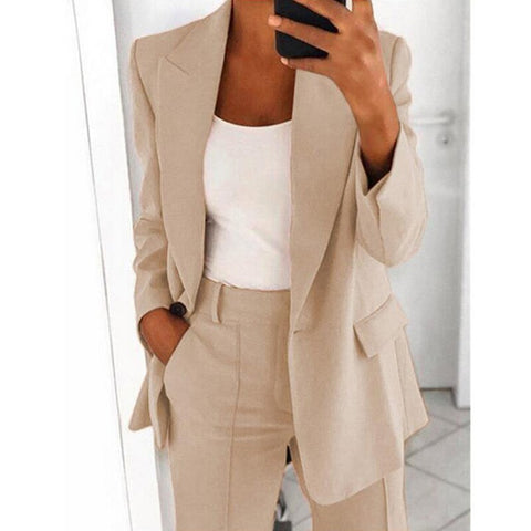 Sonicelife  2023 Summer Autumn Solid Blazer Coat Notched Long Sleeve Cardigan Button Casual Jacket Suits Office Lady Black Blazers