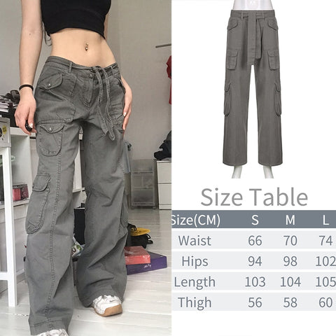 Sonicelife  Y2K Pockets Cargo Pants Women Oversize Baggy Pants Streetwear Harajuku Vintage Casual Loose Sweatpants Wide Leg Denim Trousers