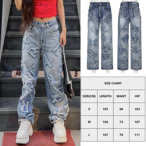 Sonicelife  Sifreyr Butterfly Print Baggy Jeans Women Autumn Low Waist Denim Flare Pants Harajuku Streetwear Vintage Y2k Fairy Grunge Jeans