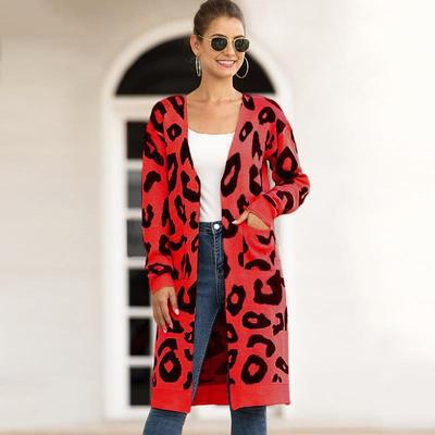 Veste Femme Loose Sweater Coats Autumn Winter Sweater Overcoat Leopard Cardigan Casual Knitwear Jacket Women Knit Long Coat