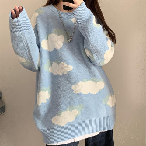 Sonicelife Sweaters Women Harajuku Lovely Chic Preppy Simple Soft Loose Autumn Spring Teens Knitwear Casual Fashion Korean Girls Pullover