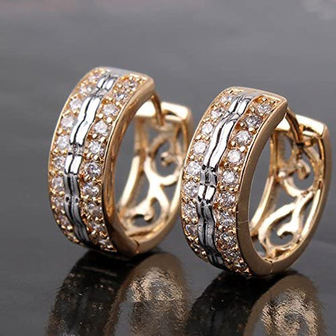 Sonicelife Newly-designed Two Tone Hoop Earrings for Women Micro Paved CZ Hollow Out Pattern Chic Female Earrings Fashion Jewelry