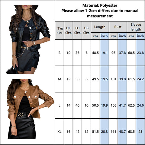 Sonicelife Women PU Leather Jackets Spring Autumn Faux Leather Coats Ladies Motor Biker Button Slim Jackets Basic Black Short Coats D30