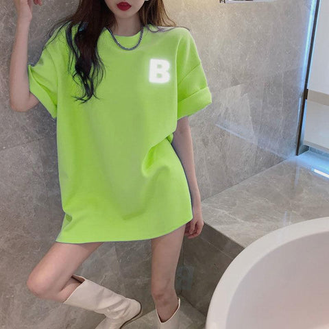 Korean Style Oversized Summer T Shirt For Women 2021 Casual Cotton U Letter Print Tops Streetwear Harajuku Short Sleeve Tshirt