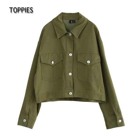 Sonicelife Toppies 2024New Women Jackets 100% cotton coat Solid color turn down collar jacket for female