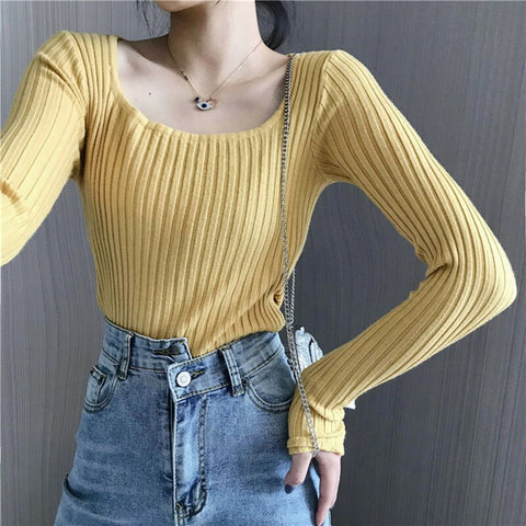 Christmas Gift 2023 casual autumn winter slim Sweater pullovers women long sleeve basic knit top female casual o-neck basic ribbed sweater