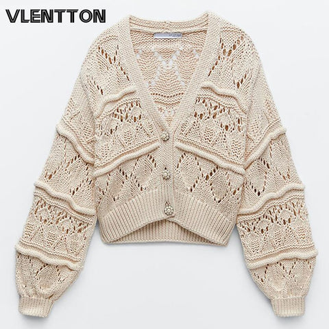 New Spring Autumn Women Artificial Pearl Buttons Sweater Vintage Long Sleeve Female Cardigan Coat