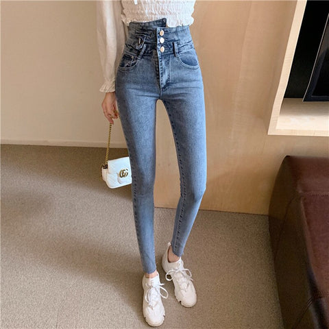 Sonicelife Woman Skinny Jeans High Waist Clothes Blue Denim Clothing Streetwear Vintage Quality 2024 Sretch Fashion Harajuku