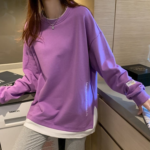 Sonicelife Korean Style O Neck Long Sleeve Women Sweatshirts Casual Solid Color Oversized Hoodies Female Clothing Letter Harajuku Pullover