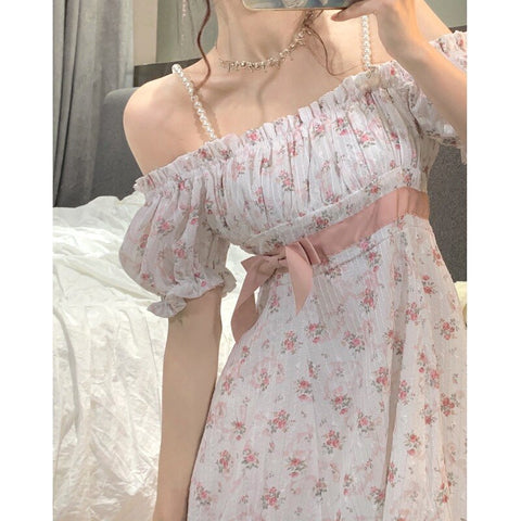 Sonicelife hoco dresses   Floral Strap Fairy Dress Women French Sweet Princess Holiday Party Dress Female  Summer Casual Beach Sexy Mini Dress Korean